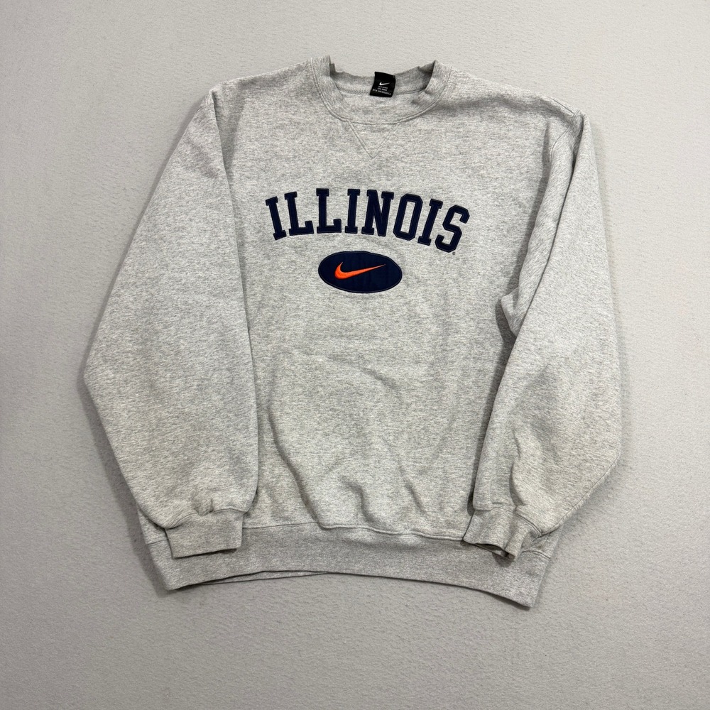 Vintage Nike Sweatshirt Mens XL Gray Illinois Fighting Illini Crewneck Pullover